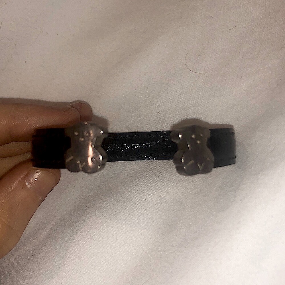 Leather Silver Bear Bracelet Cuff - image 1